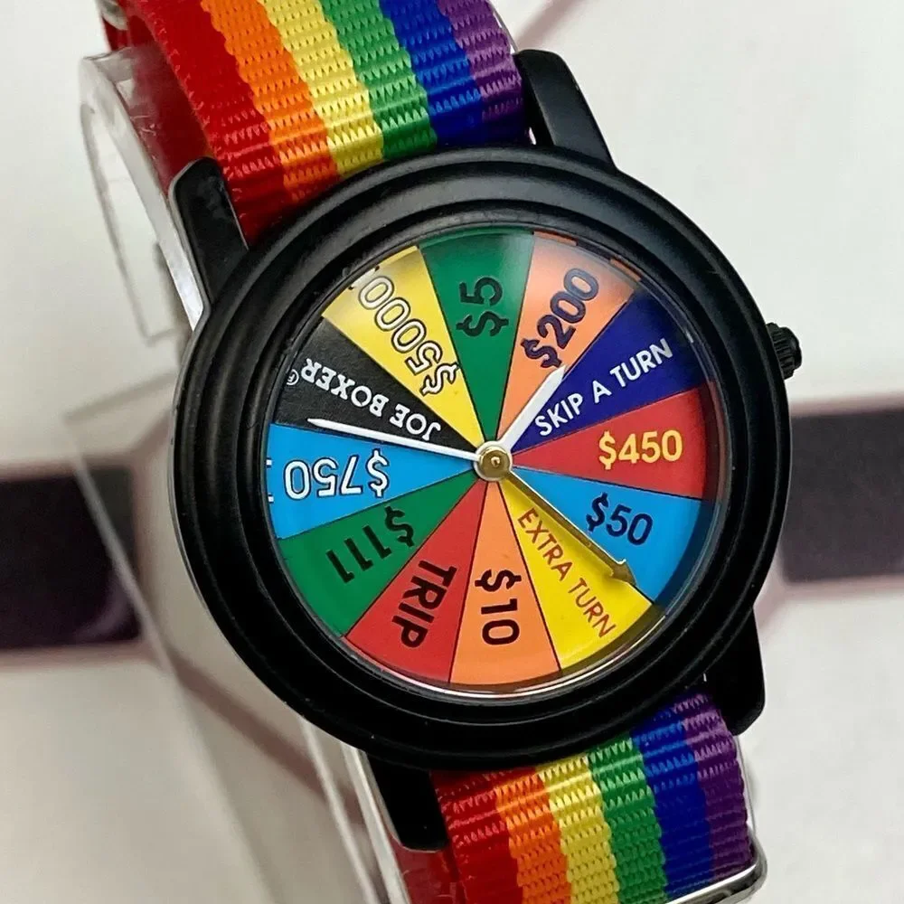 Vintage 1996 Joe Boxer X Timex Wheel of Fortune Men's Unisex Watch Rainbow Strap